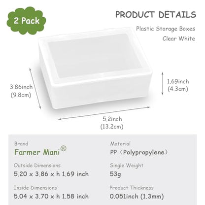 2 Pieces Rectangle Small Plastic Box Containers (5.2 x 3.86 x 1.69 inches) with Double Buckle for Collecting Small Items, Beads, Game Pieces, Business Cards, Crafts Accessories - size: 5.2 x 3.86 x 1.69 Inch