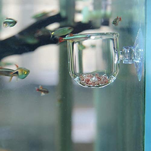 Aquarium Feeder, Transparent Suction Cup Fishes Feeding Cup Food Container for Feeding Shrimp Fish(Glass Hole Cup)