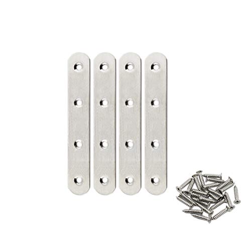 4 Pack Flat Mending Plate for Wood,ULIFESTAR Stainless Steel Straight Brackets 130mm / 5" Length 4 Screw Hole Flat Repair Fixing Wood Brace Joining Plates Connector with Fixing Screws - size: ['130x20x3mm']