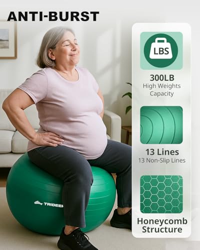 Trideer Exercise Ball for Physical Therapy, Stability & Balance Training - size: Standard Support-Medium (19-22 inches/48-55 cm)