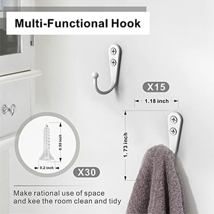 15-Pack White Wall Mount Hooks for Hanging Coats & Towels - color: 15PCS White Hooks