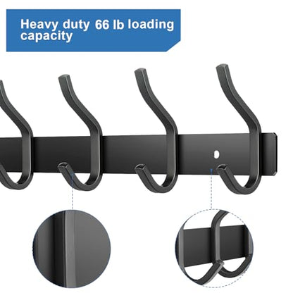 23 Inch Coat Rack Wall Mount with 8 Hooks, Black Wall Hooks, 2 Pack - color: Black, size: 8 Hooks 2 Pieces