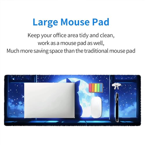 Anime Cat Desk Mat Gaming Mouse Pad Cartoon Cute Cat Looking Moon Large Gaming Mouse Mat with Stitched Edges,Non-Slip Waterproof Rubber Base Mous Mat Office Computer Keyboard Laptop Home 31.5"x11.8" - color: Anime Cat_007, size: 11.8" x 31.5"