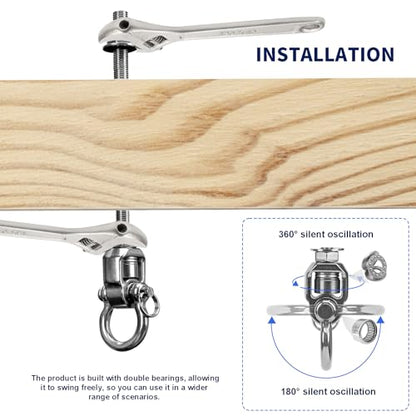 2 Heavy Duty Swing Hangers 360° Bearing Stainless Steel Swing Hooks 1000LBS Capacity Playground Sandbag Hammock Chair Porch Swing - size: 2 Pack 360°