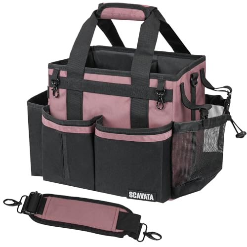 Compact Wearable Cleaning Caddy, Small Cleaning Caddy Supplies Organizer with Handle & Shoulder Straps for Housekeepers, Under Sink & Car Cleaning Tool Organizers Bag (LotusPink) - color: LotusPink