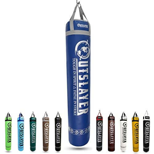 Muay Thai Punching Bag 6ft 150lbs Unfilled Made in USA - color: Blue/Gray, size: With Bottom D-Ring