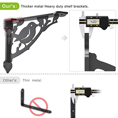 SELEWARE Heavy Duty Shelf Brackets 12 Inch, Bird Shelves Brackets, 300LB Capacity Decorative Metal L Brackets for Floating Shelves, Black Rustic Wall Mount Shelving Bracket with Screws, 2 Pack