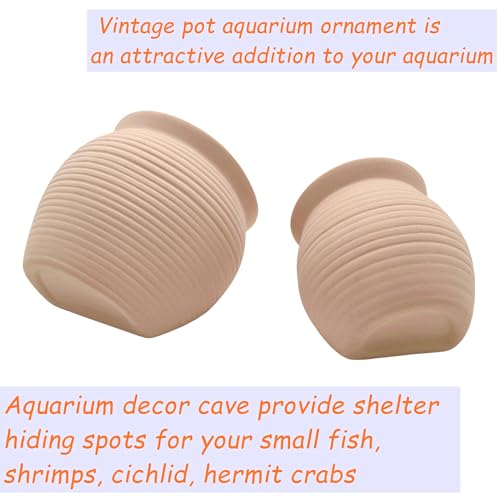 M2cbridge Pottery Ceramic Jar Natural Clay Vase for Cichlid Small Fish Shrimp to Play Hide Breed Habitat (Creamy Clay, 2pcs)
