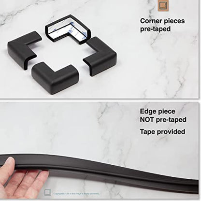 Roving Cove Slimfit Corner Edge Protector for Baby Proofing (Small 15ft Edge 4 Corners), Furniture Safety Bumper Guard, Soft NBR Rubber Foam, 3M Adhesive, Onyx Black