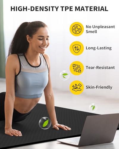 CAMBIVO 72''x48'' Large Yoga Mat, Extra Thick TPE Workout Mat - color: BLACK, size: 8mm