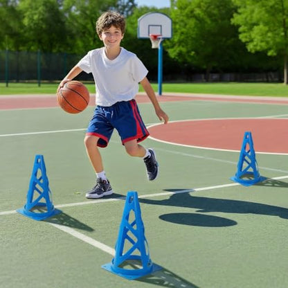 12 Pack Soccer Cones, 9 Inch Agility Cones for Soccer, Football, Basketball, Cones for Sports Training, Speed & Agility Drills, Field Marking Equipment - color: blue