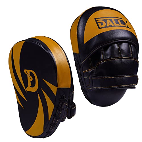 DALLX Sports Punch Mitts Target Focus Pads Hook and Jab Curved for MMA Training Martial Arts Karate Kickboxing Muay Thai with Adjustable Straps Ventilated - color: Golden