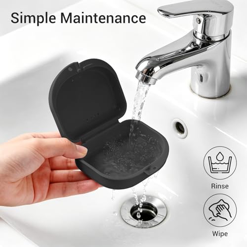 Annhua Orthodontic Mouthguard Case Dental Retainer Case with Vent Holes, Denture Retainer Box Aligner Container Slim for Household|Office|Travel - Easy to Use - Black - color: black