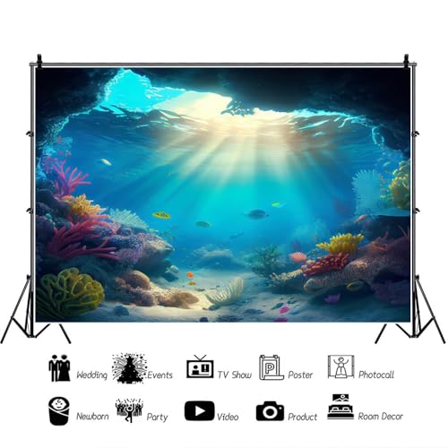 6x4ft Under The Sea Backdrop Summer Blue Ocean Fish Coral Photography Background Underwater Cave Sunlight Deep Sea Scenery Backdrops Fish Tank Background Aquarium Wallpaper Photo Booth Props