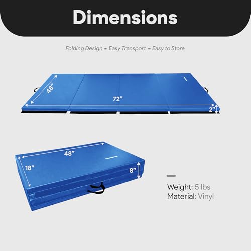 BalanceFrom 6x4 Feet 4-Panel Folding Gymnastics Mat – 2-Inch Thick Pad with Vinyl Surface and Carrying Handles for Tumbling, Yoga, Pilates, Home Workouts, and Martial Arts - color: Blue