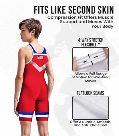 Exxact Sports Sublimated Adult & Youth Wrestling Singlet - color: Red Usa, size: X-Small