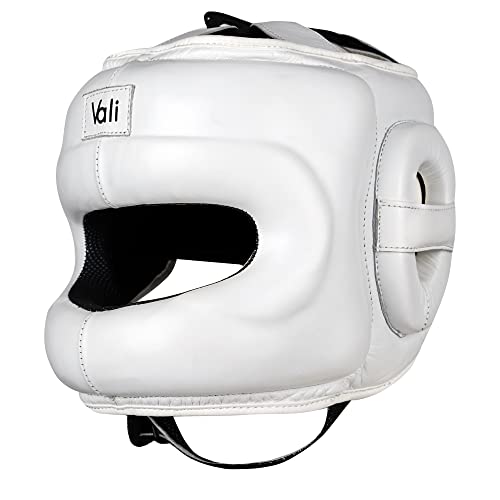 Vali Lancer Leather Face Saver Headgear for Training - color: White, size: Small-Medium