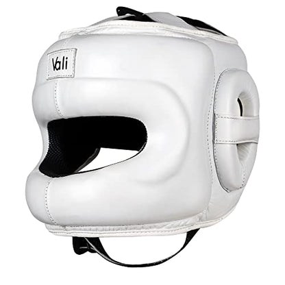 Vali Lancer Leather Face Saver Headgear for Training - color: White, size: Small-Medium