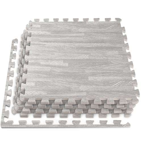 HomeCube USA 3/8 Inch Thick Interlocking Wood Grain Foam Floor Tiles for Home, Office, Workout Equipment Space, Commercial Areas, Anti-Fatigue Flooring Padding 24x24 in., Grey, 16 SQ Ft - 4 Tiles - color: Grey, size: 16 Sq Ft (4 Tiles)