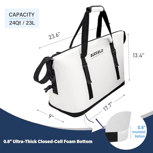 Buffalo Gear Fish Cooler Bag – 24Qt Seamless Insulation Kill Bag, Keeps Ice Cold Up to 36 Hours, Foldable & Waterproof with Rod Attachment Straps & Gear Loops, White - color: White-24QT