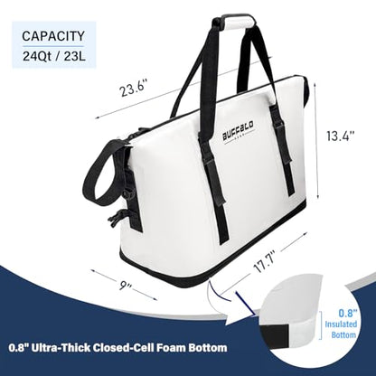 Buffalo Gear Fish Cooler Bag – 24Qt Seamless Insulation Kill Bag, Keeps Ice Cold Up to 36 Hours, Foldable & Waterproof with Rod Attachment Straps & Gear Loops, White - color: White-24QT