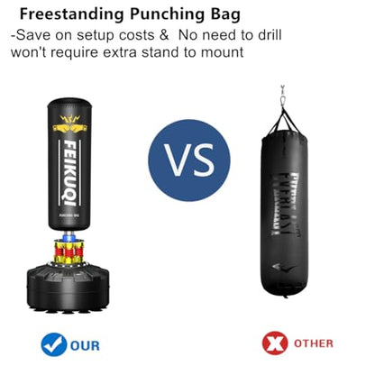 Standing Punching Bag for Adults, Feikuqi 205lbs Heavy Bag for Boxing, Shock Absorber, Suction Cup Base, Stand Up Punching Bag Adult, Standing Kickboxing Bag for Home Office Gym