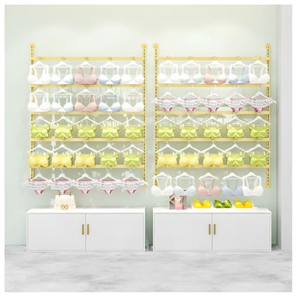 4/5 Tier Wall Mounted Socks Rack, Metal Adjustable Height Underwear Display Shelf, Retail Store Bras/Panties/Tank Tops Organizer Stand, for Clothing Store.Gold-b-150x150cm