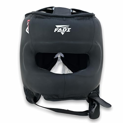 A1 Boxing Sparring Headgear – Face Saver Head Guard with Nose Protection, Cowhide Leather Boxing Headgear for MMA, Muay Thai & Kickboxing Training - color: Black, size: Large-X-Large