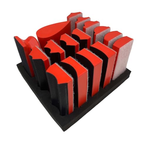 Hand Sanding Block Set of 16,Interchangeable Assorted Contoured Profile Sanding Pad Kit,Hook and Loop Abrasive Sanding Chassis for Sand Wood Furniture, Auto Paint and Crafts,Red - size: Sanding Block, style: Red(16PCS)