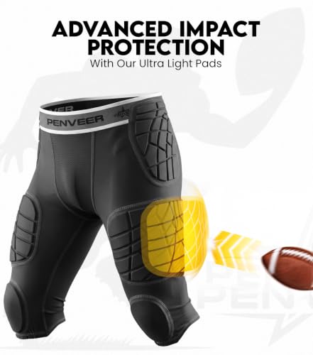 7 Pad Football Girdle Youth with Cup Pocket & Integrated Padding - color: Black, size: Large