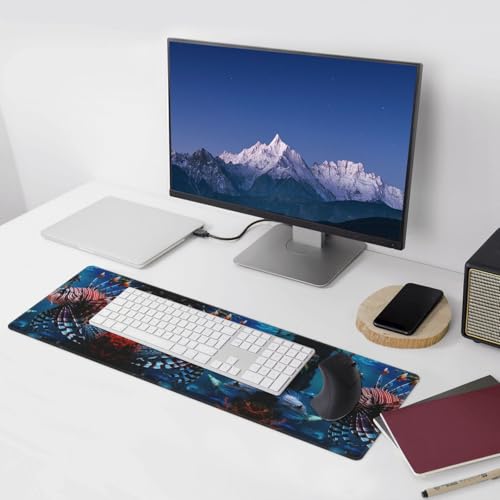 Large Gaming Mouse Pad Fish in Fish Tank Desk Mat Protector for Desktop Mousepad Waterproof Writing Pads with Anti-Slip Rubber Base Keyboard Pad for Gamer Office Home 31.5" x 12"