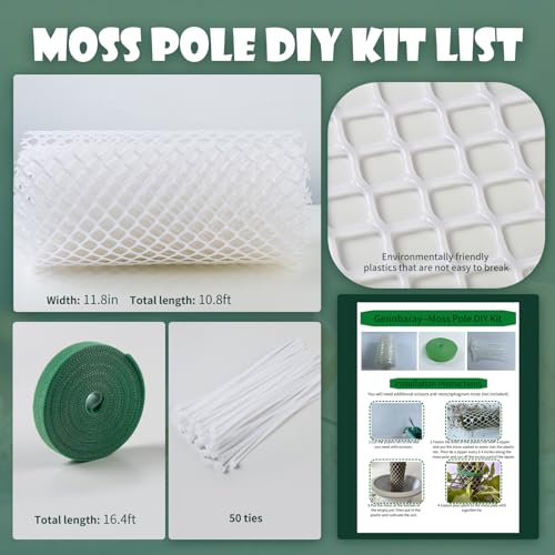 Plastic Moss Poles mesh kit,Plant Poles for Climbing Plants,Plastic Moss Pole Sheets with Different Height,Plant Stakes for Indoor,11.8in×10.8ft Plastic mesh Stackable Works with Sphagnum Moss