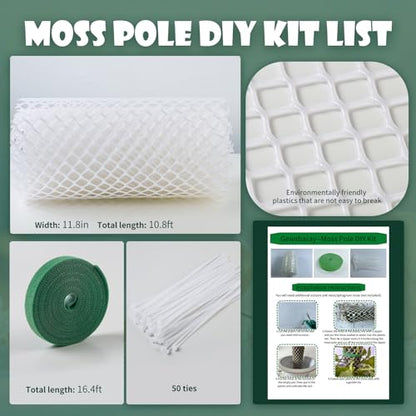 Plastic Moss Poles mesh kit,Plant Poles for Climbing Plants,Plastic Moss Pole Sheets with Different Height,Plant Stakes for Indoor,11.8in×10.8ft Plastic mesh Stackable Works with Sphagnum Moss