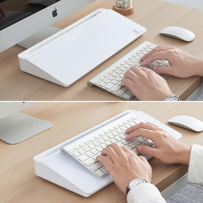 Small Desktop Whiteboard -Glass Dry Erase Board Computer Keyboard Stand White Board Surface Pad with Drawer, Desk Organizers with Accessories for Office, Home, School Supplies - White - color: White