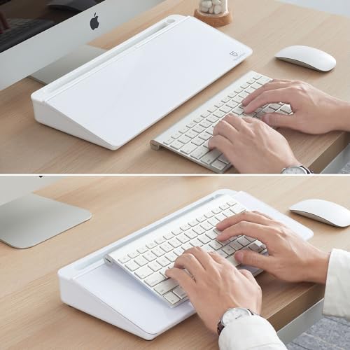 Small Desktop Whiteboard -Glass Dry Erase Board Computer Keyboard Stand White Board Surface Pad with Drawer, Desk Organizers with Accessories for Office, Home, School Supplies - White