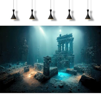 Fantasy Lost Underwater City Aquarium Background Misty Ancient Temple Stone Columns Fish Tank Background Under Water Magical Foggy Ruined Atlantis Buildings Reptile Tank Enclosure Backgrounds 36x18in