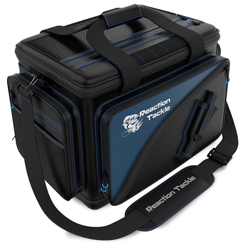 Reaction Tackle Fishing Tackle Bag – Salt Water Resistant Fishing Bag, 1000D PVC Waterproof Material, Tackle Box Organizer with Dividers for 3600 or 3700 Trays - color: B: Medium Bag (without trays)