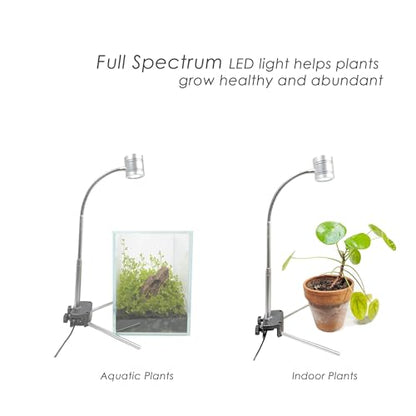2 in 1 Full Spectrum Clip-On Aquarium Plant Grow Light, Freestanding Freshwater Fish Tank LED Light, 5Watts
