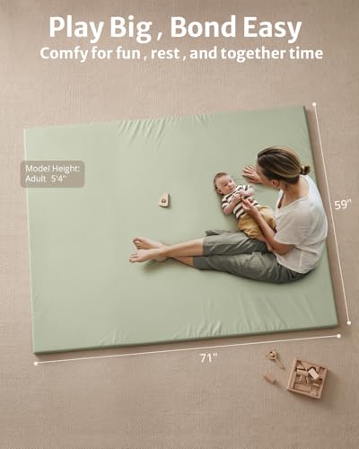 Blissful Diary Vegan Leather Baby Play Mat, 71''x59'', Light Green - color: Light Green, size: 71" X 59"