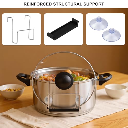 Wome Crock Pot Lid Holder For Oval Crock Pot: Universal Fit For Round Lids Too Silicone Drip Tray Catches Water Suction Cups For Added Stability Keeps Countertop Clean And Organized (2, black)