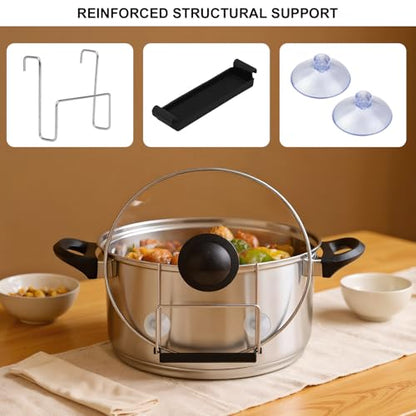Wome Crock Pot Lid Holder For Oval Crock Pot: Universal Fit For Round Lids Too Silicone Drip Tray Catches Water Suction Cups For Added Stability Keeps Countertop Clean And Organized (2, black)