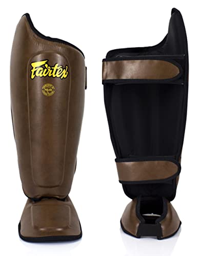 Fairtex SP8 Lightweight Durable Shin Guards, Expanded Side Protection Pads - color: Brown, size: X-Large