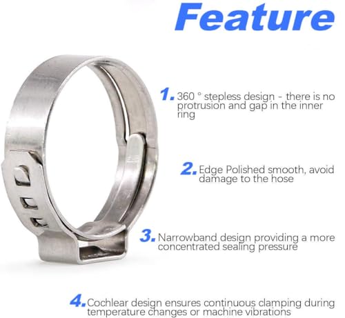 50Pcs 26.4mm-29.6mm （1inch）Single Ear Hose Clamp Hose Crimp Clamps Ear Crimp Rings Ear Stepless Hose Clamp Pinch Clamps for Hose Pipe Clamp Tools (1inch)