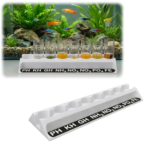 Aquarium Water Test Tube Holder Rack, Multi Slot Organizer Stand, Black Plastic Storage for Fish Tank Testing Flasks Up to 27mm Diameter