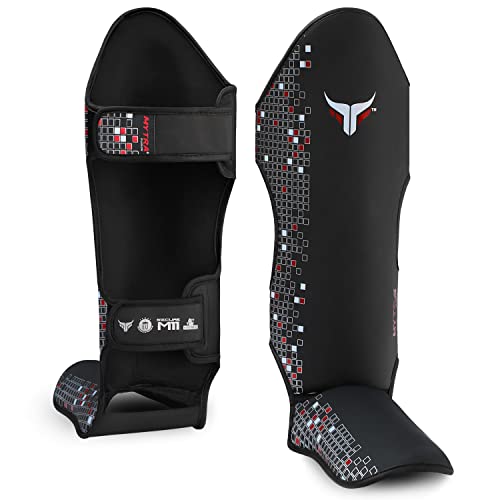 Mytra Fusion Shin Guards MMA, Muay Thai Shin Guards – Shin Instep Protection for Kickboxing, Training, BJJ, Sparring, Boxing Gear and Martial Arts - color: Black, size: X-Large