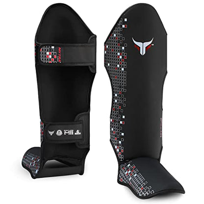 Mytra Fusion Shin Guards MMA, Muay Thai Shin Guards – Shin Instep Protection for Kickboxing, Training, BJJ, Sparring, Boxing Gear and Martial Arts - color: Black, size: X-Large