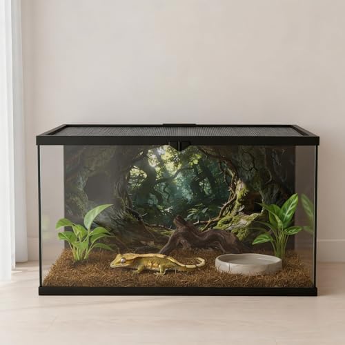 Terrarium Background Cloth, 24x12 Inch Reptile Tank Background for Bearded Dragon & Leopard Gecko Tank Accessories, Polyester Aquarium Background with Green Rainforest Design