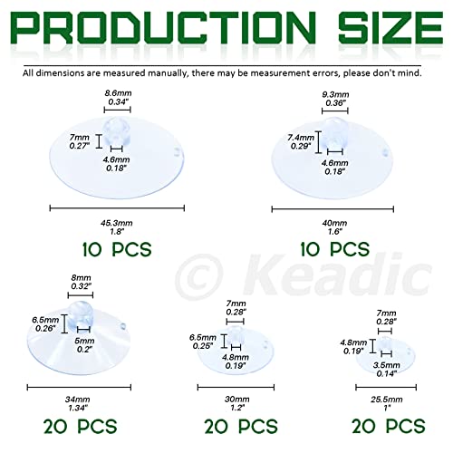 Keadic 80 Pcs 5 Sizes Rubber Clear Suction Cups Set, 2.5/3/3.5/4/4.5 CM Heavy Strength Anti-Collision Plastic Sucker Pad Without Hooks for Home Kitchen Bathroom Hanging
