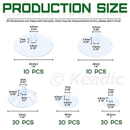 Keadic 80 Pcs 5 Sizes Rubber Clear Suction Cups Set, 2.5/3/3.5/4/4.5 CM Heavy Strength Anti-Collision Plastic Sucker Pad Without Hooks for Home Kitchen Bathroom Hanging