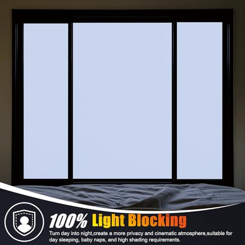 23.6"x157" White Thickened Total Blackout Window Film, Sun Heat Blocking Privacy Cover for Glass, Removable Opaque Sun Blocking Heat Control Room Home Day Sleep Light Blocker - color: White, size: 23.6" x 157"